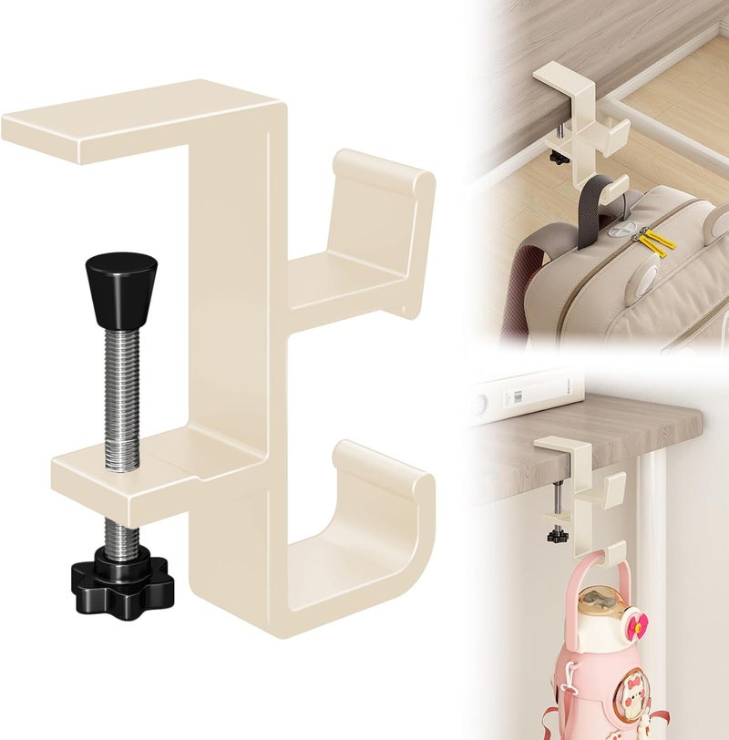 Sereficy Desk Hook for Bag, Under Desk Handbag Hanger Purse Hook for Table, Aluminum Backpack Holder, Desk Mount Hook for Umbrellas, Headphone, Cream - Image 1